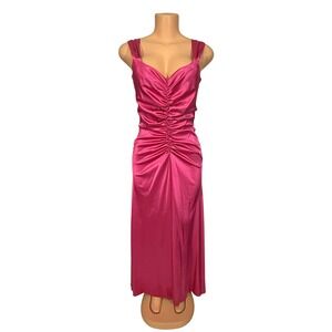 Vintage Jessica McClintock for Gunne Sax Fuchsia Satin Ruched Gown Size 5/6